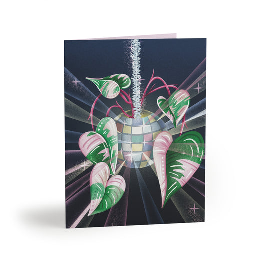 Disco Ball Pink Princess Philodendron Folded Greeting Cards (8, 16, and 24 pcs)