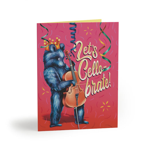 Woodland Waltz Bear with Cello Birthday Folded Greeting Cards (8, 16 and 24 pcs)