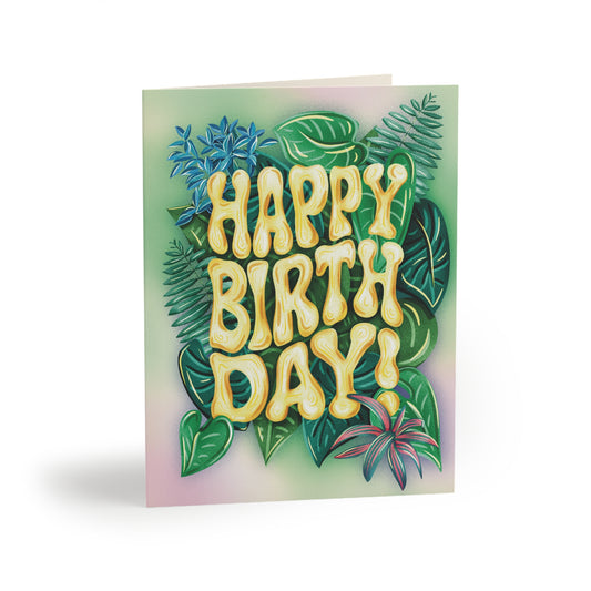 Plant Leaves Happy Birthday Folded Greeting cards (8, 16, and 24 pcs)