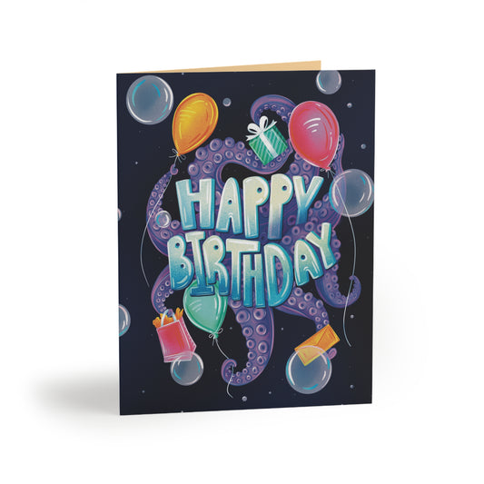 Seaside Shindig Octopus Birthday Folded Greeting cards (8, 16, and 24 pcs)