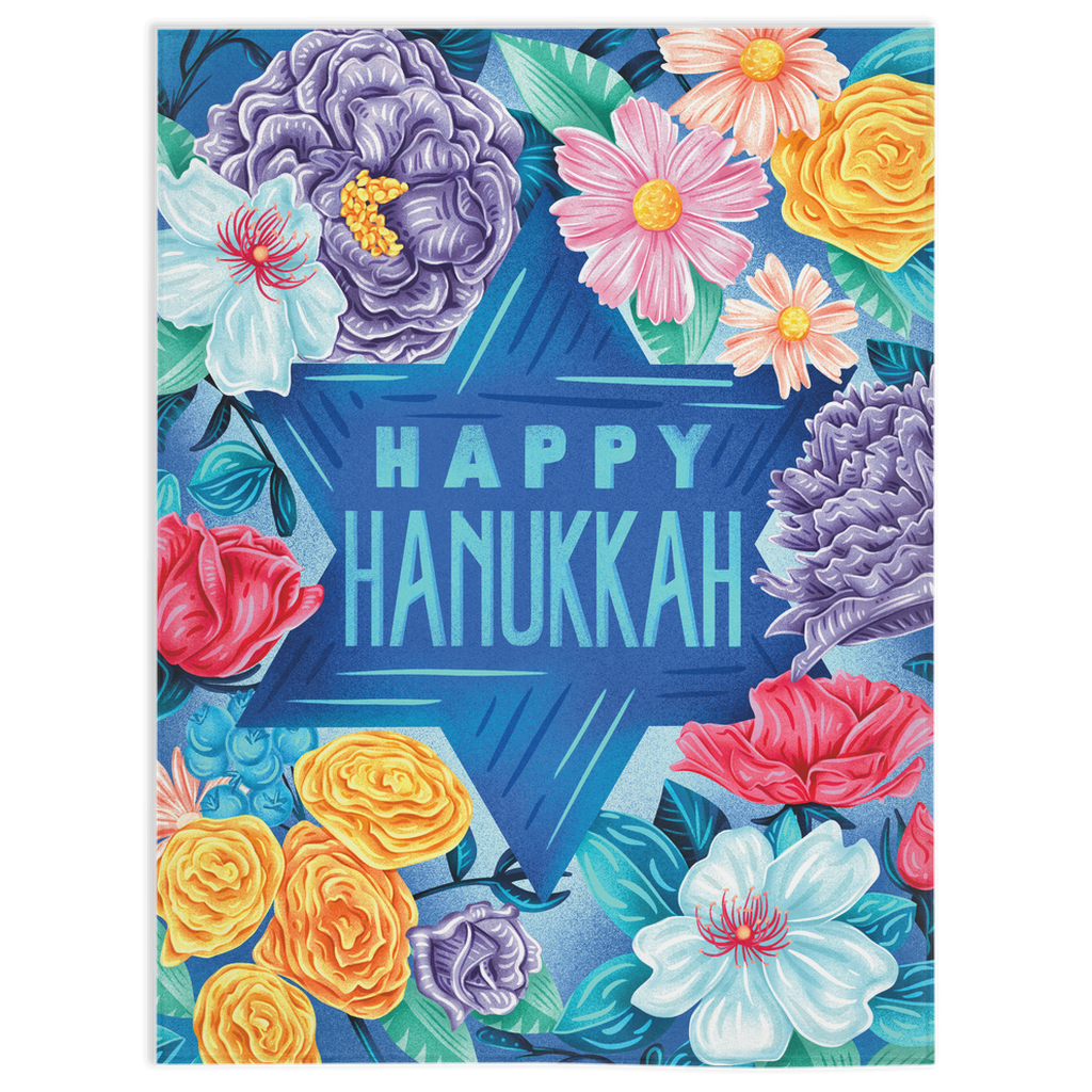 Happy Hanukkah Floral Minky Blanket