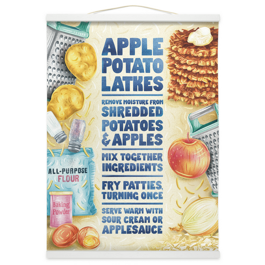 Apple Potato Latkes Recipe Hanging Canvas Art Print for Hanukkah