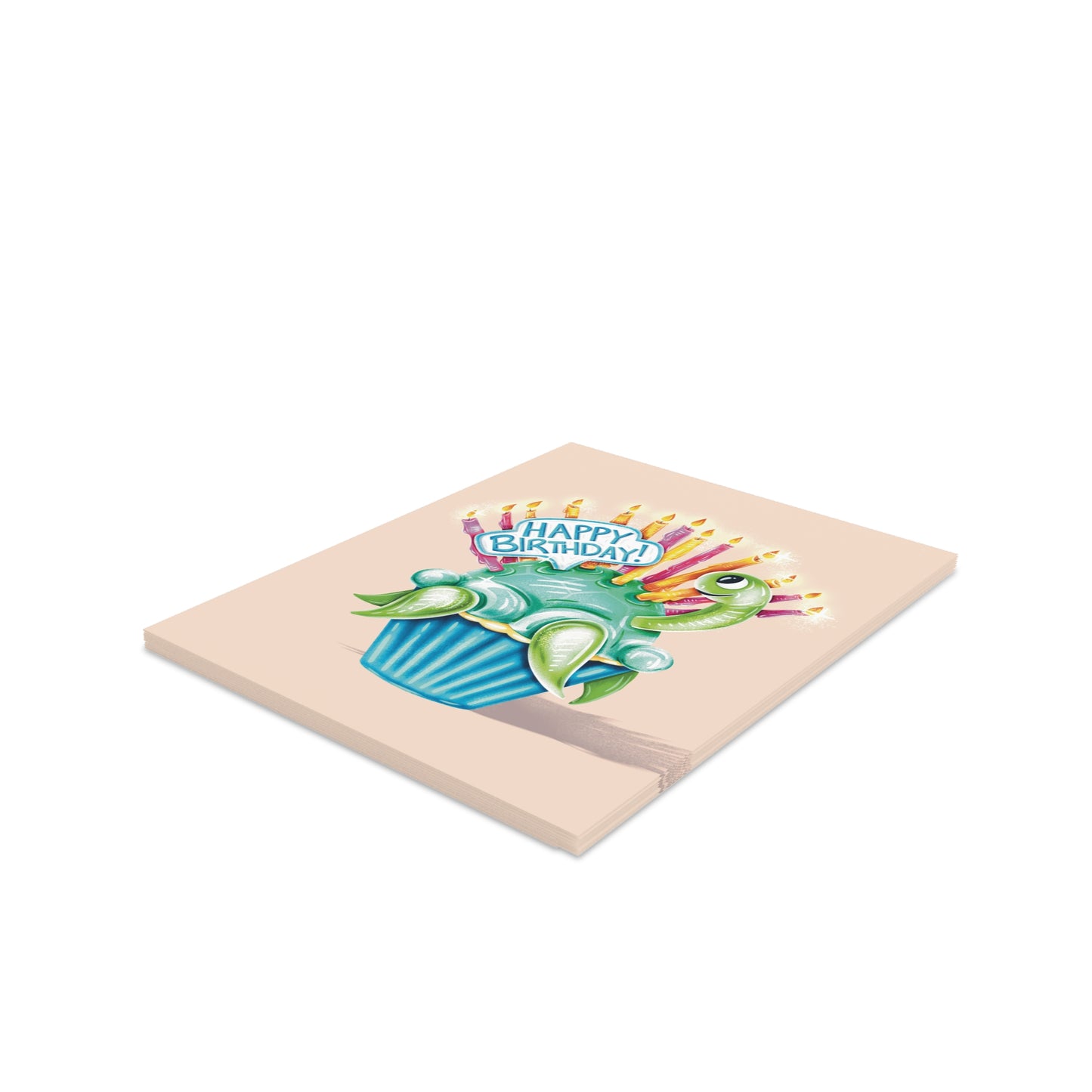 Sea Turtle Cupcake Birthday Folded Greeting cards (8, 16, and 24 pcs)