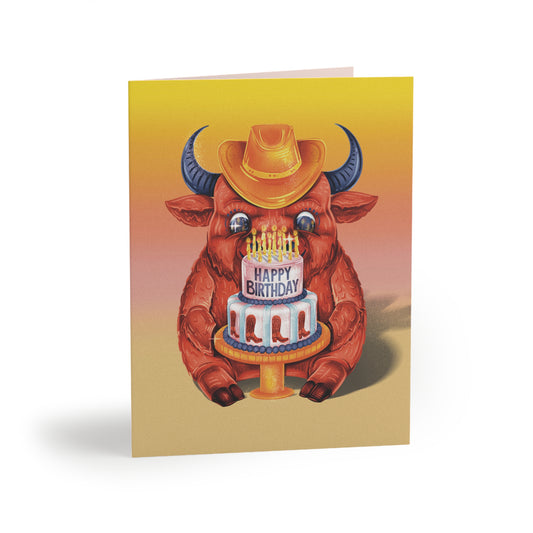 Bison Birthday Cake Wishes Folded Greeting Cards (8, 16 and 24 pcs)