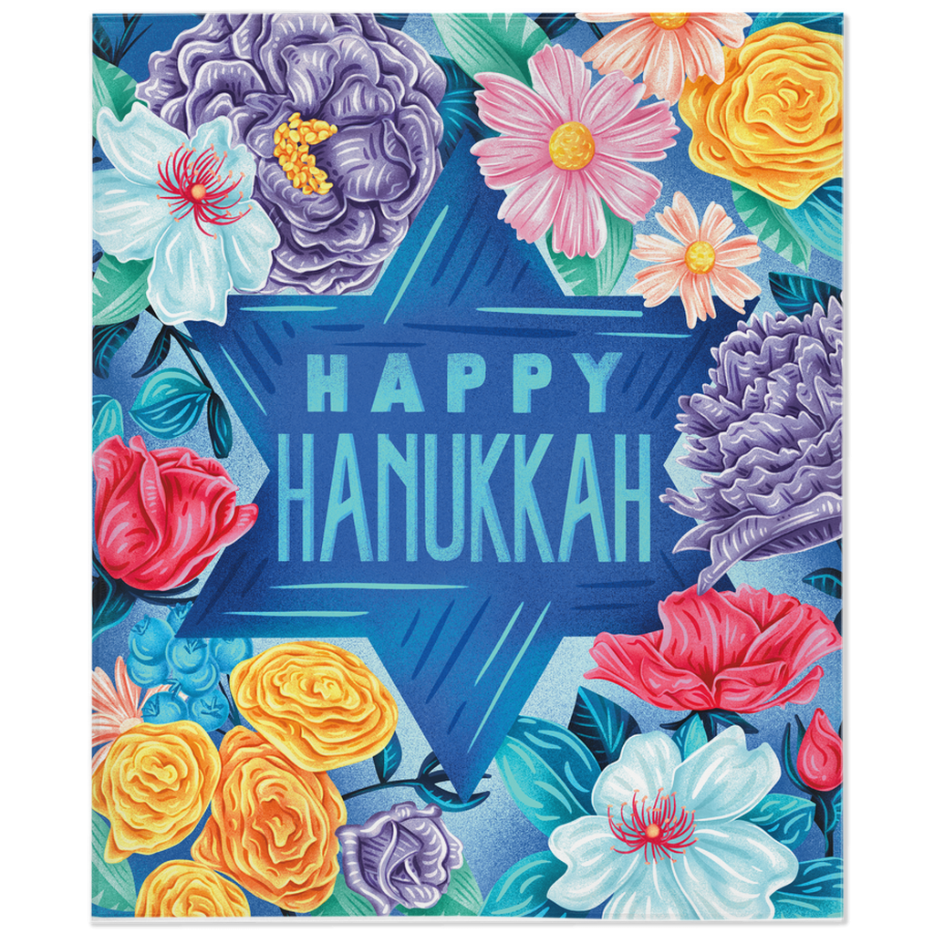 Happy Hanukkah Floral Minky Blanket