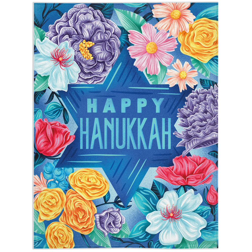 Happy Hanukkah Floral Minky Blanket